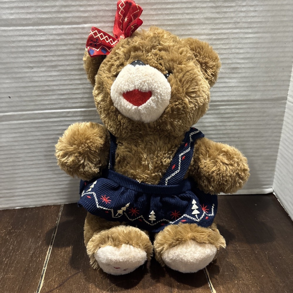 2019 Dan Dee Snowflake Teddy Bear Plush‎ 2019 Brown Girl Red Bow Blue Jumper 12"